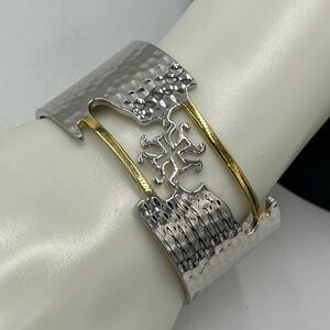 Rustic Cuff RC Logo Cutout Textured Silver‎ Smooth Gold Bangle Open Cuff